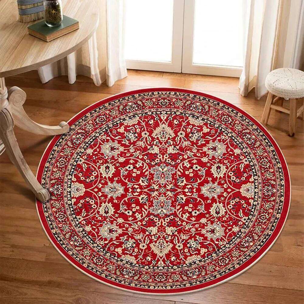 VIKAMA Round Turkish Bohemian Persian Rug Vintage Living Room Sofa Coffee Table Carpet for Bedroom Home Decor H260226