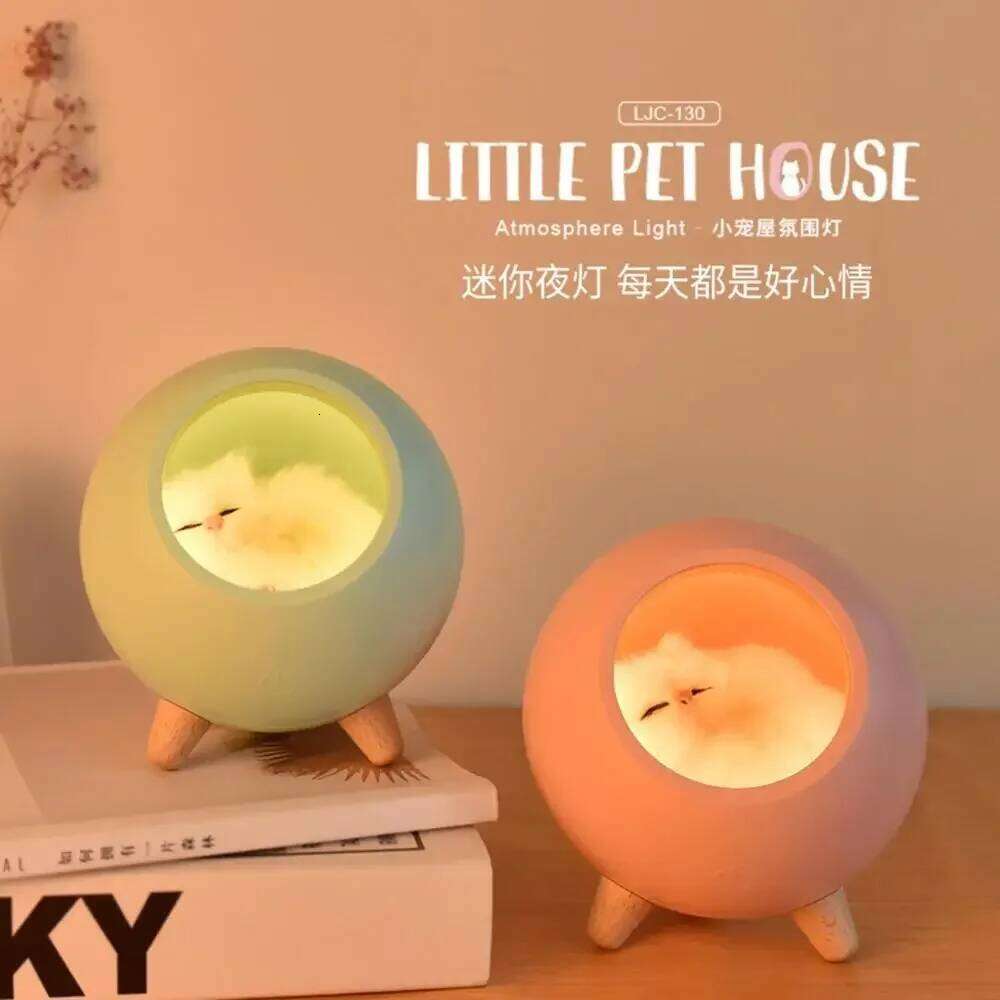 Little Cute House Night Light Kitten Bed With Sleeping USB Charging Touch Atmosphere Pet Cat Lights Z260227