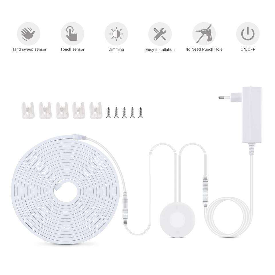 220V To 24V High Power COB Neon LED Strip Lights With Penetrating Touch Sensor Switch EU Plug Hand Waving Motion Kitchen Lamp Z260226