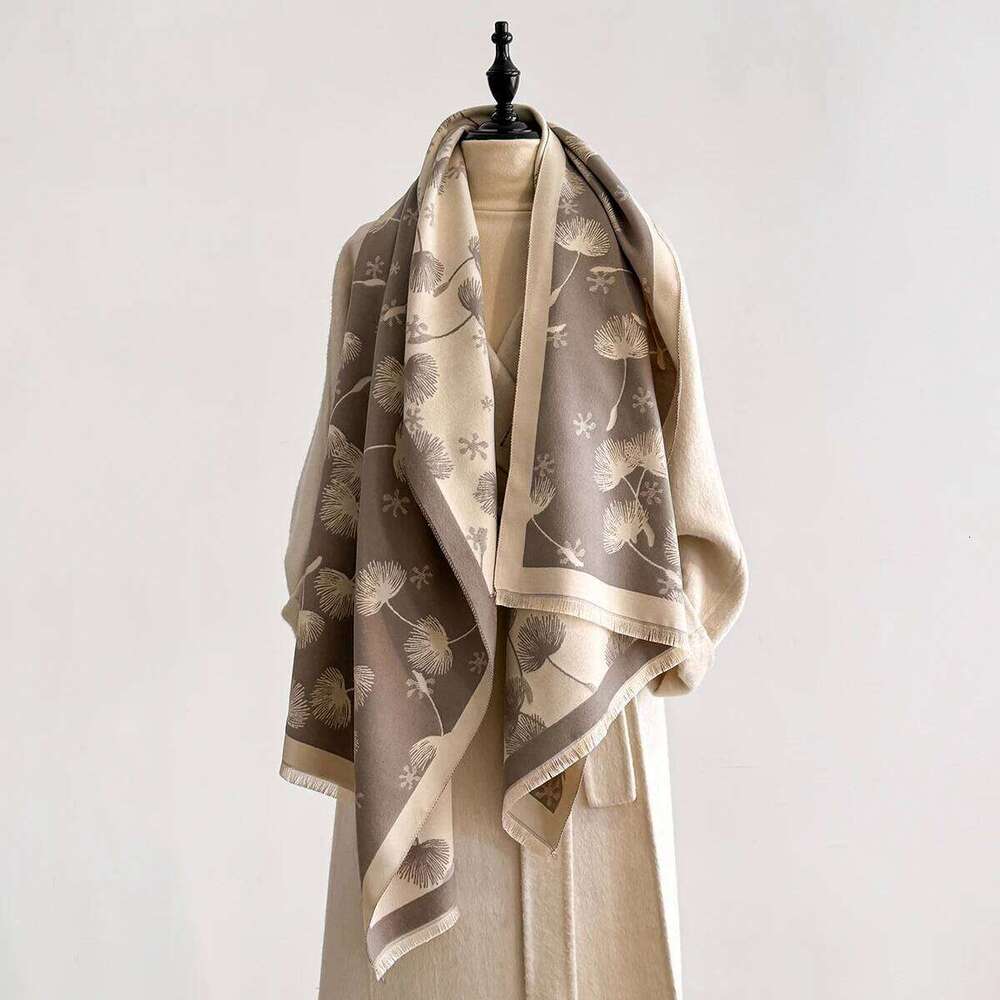 2025 Winter Warm Cashmere Feather Scarf for Women Luxury Jacquard Pashmina Shawl Wrap Neckerchief Female Design Echarpe Bufanda Z260226