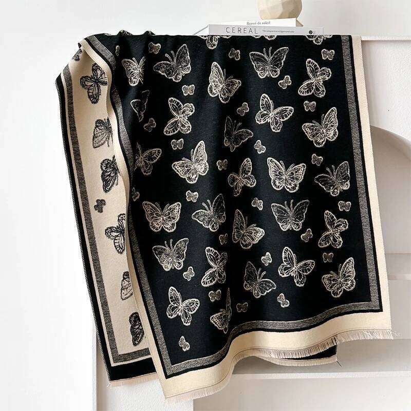 New Butterfly Design Winter Warm Cashmere Jacquard Scarves High Quality Women Thicken Wrap Shawl Ladies Wool Pashmina Scarf Z260226