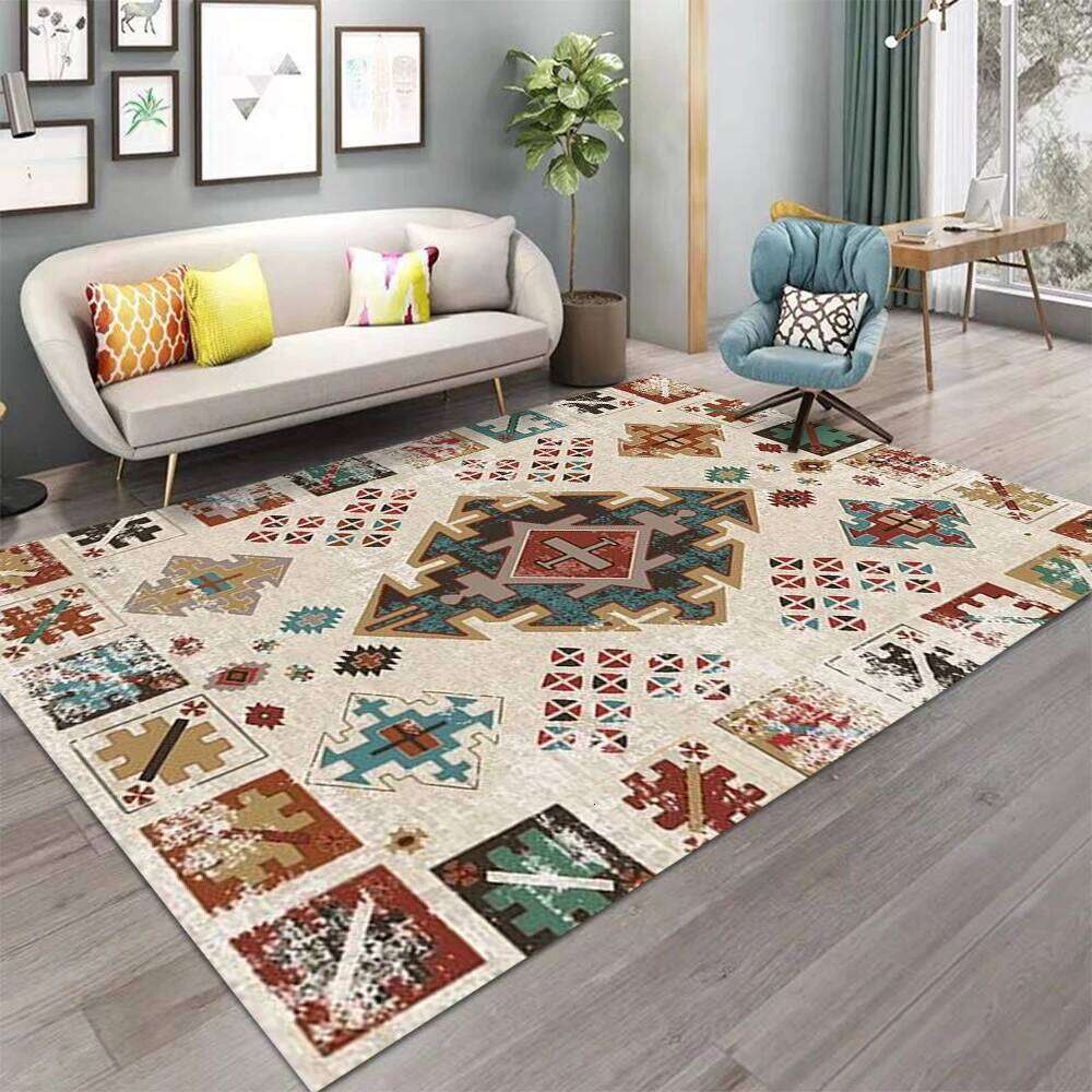 Turkish Style Area Ethnic Antique Bohemian Carpet Nonslip Rug Boho Washable Floor Mat for Living Room H260226