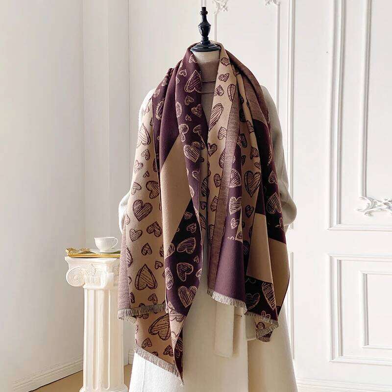 2025 New Luxury Brand Women Two-Sided Print Soft Warm Pashmina Love Shawl Winter Outdoor Coldproof Windproof Blanket Scarf Z260226