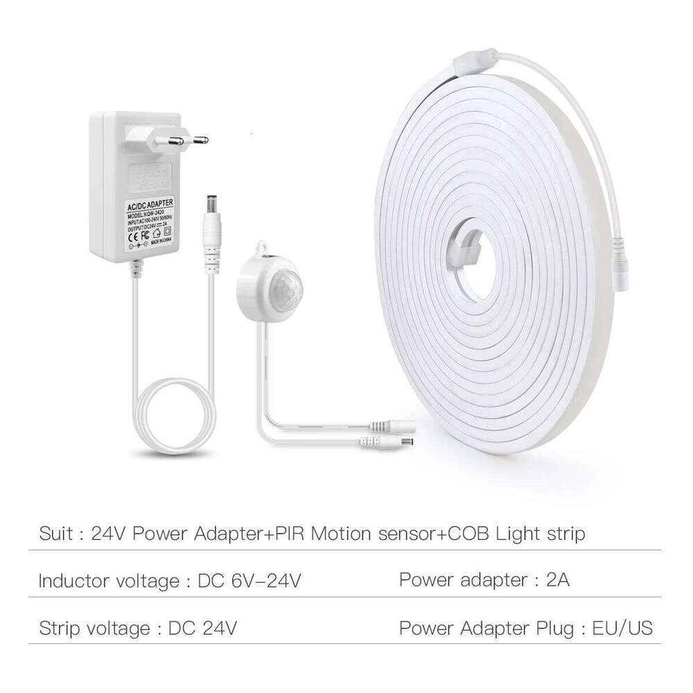 Ultra Bright 24V COB Light LED Strip with PIR Motion Sensor Switch 320leds/m Waterproof Neon Tape Lamp 3000K 4000K 6000K Z260226