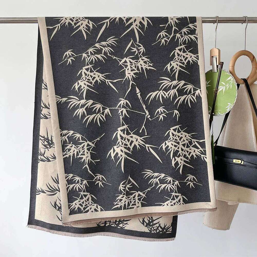 2024 Retro Bamboo Leaves Cashmere Feel Scarfs Women Autumn Winter Keep Warm Big Wrap Shawl Female Large Pashmina Thick Bufanda Z260226