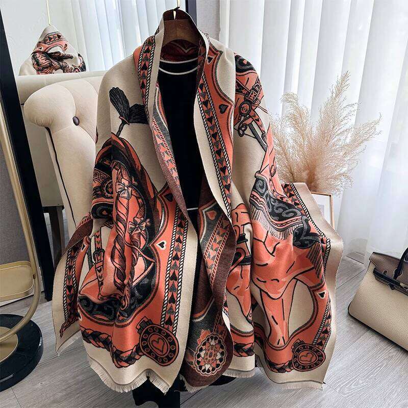 2025 New Brand Luxury Warhorse Scarf for Women Warmer Winter Cashmere Pashmina Scarves Shawls Female Thick Blanket Wraps Foulard Z260226