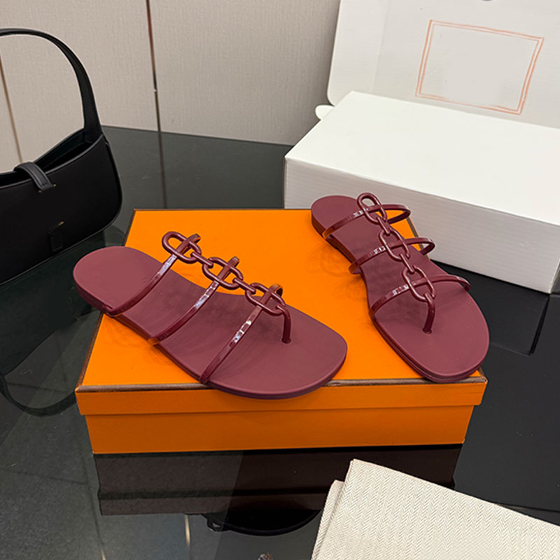 Mykonos sandal for Women Top Italian Designer slippers Minimalist Miss casual sandals rubber outsole red Chaine dAncre Rubber flat bottom Bring original box