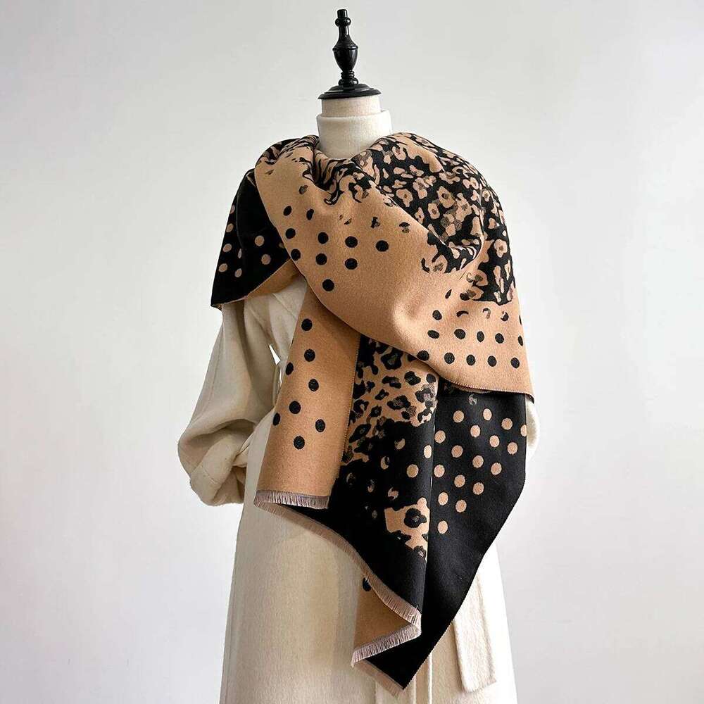 Ladies Thickened Winter Scarf Leopard Print Polka Dot Pattern Dual-Sided Faux Cashmere Jacquard Wool Pashmina Wrap for Luxury Z260226