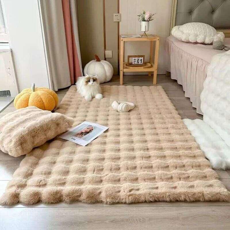 1Pc Bubble Plush Carpet For Home Decor Imitation Rabbit Hair Balcony Cushion Kids Living Room Faux Fur Rug Girl Bedroom Foot Mat H260226