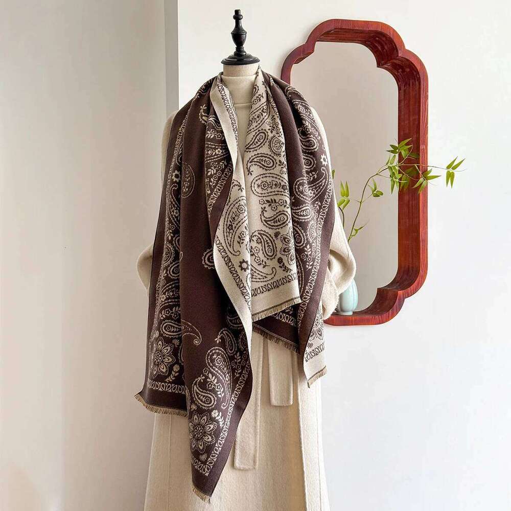 Winter Luxury Women's Two-Sided Pashmina Wrap Flower Paisley Jacquard Imitation Cashmere Scarf Thick Warm Style for Casual Z260226