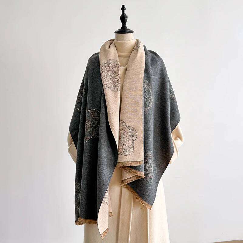 Luxury Brand Winter Blanket Scarf Shawls for Women - Warm Floral Pashmina Print Large Wrap Imitation Cashmere Foulard Z260226