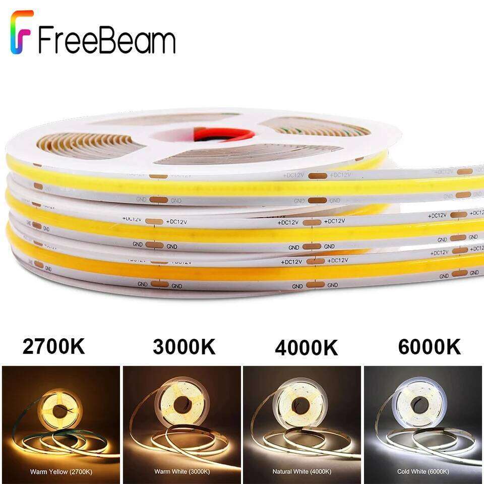5M 10M 12V 24V COB Strip Flexible Ribbon Light Dimmable Room Decor LED Tape 2700K 3000K 4000K 6000K 8mm Z260226