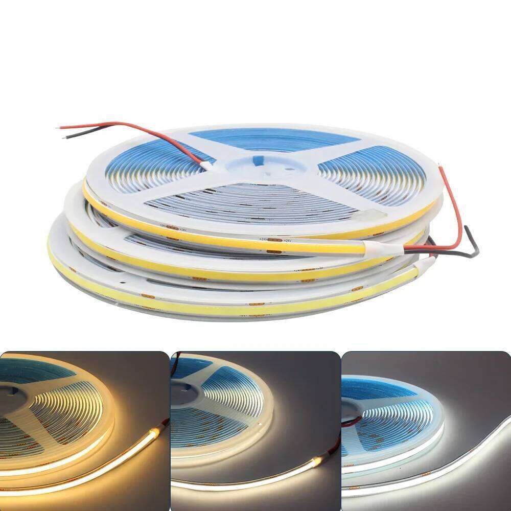24V COB LED Strip 5m 10m High Brightness Flexible Ribbon Linear Light Warm White 320LEDs/m FCOB Lamp Tape for Room Decor Z260226