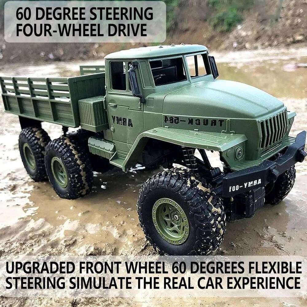 RC Military 6x6 Road Car 1/16 Scale Remote Control Truck 4WD All Terrain Rock Army Transport Vehicle Toy Ve H260227