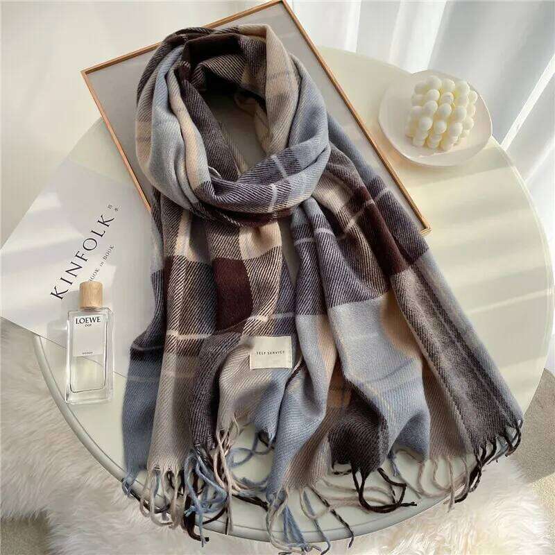 Luxury Plaid Print Warm Travel Scarf Women Cashmere Winter Pashmina With Tassel Shawl Wraps Bufanda Long Casual Echarpe New Z260226