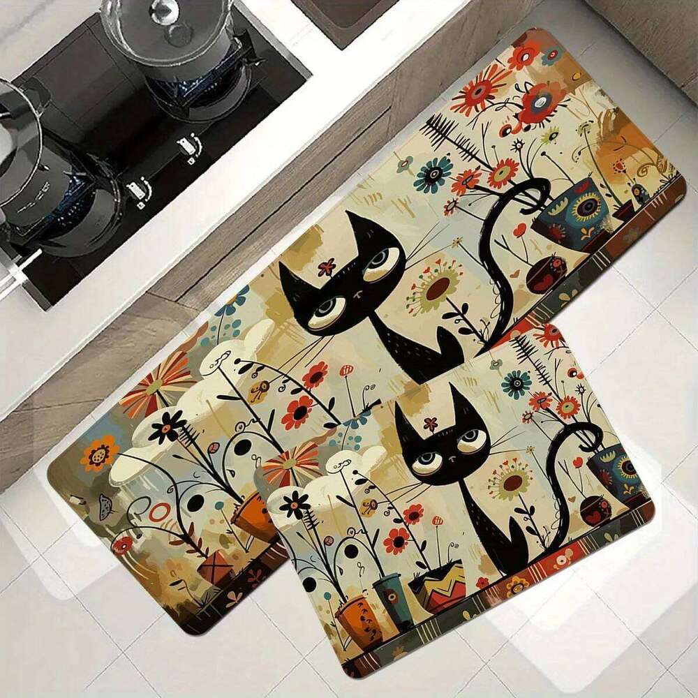 VIKAMA Black Cat Pattern Kitchen Long Waterproof Bathroom Mat Rug Bedroom Carpet For Live Room Home Decoration H260226