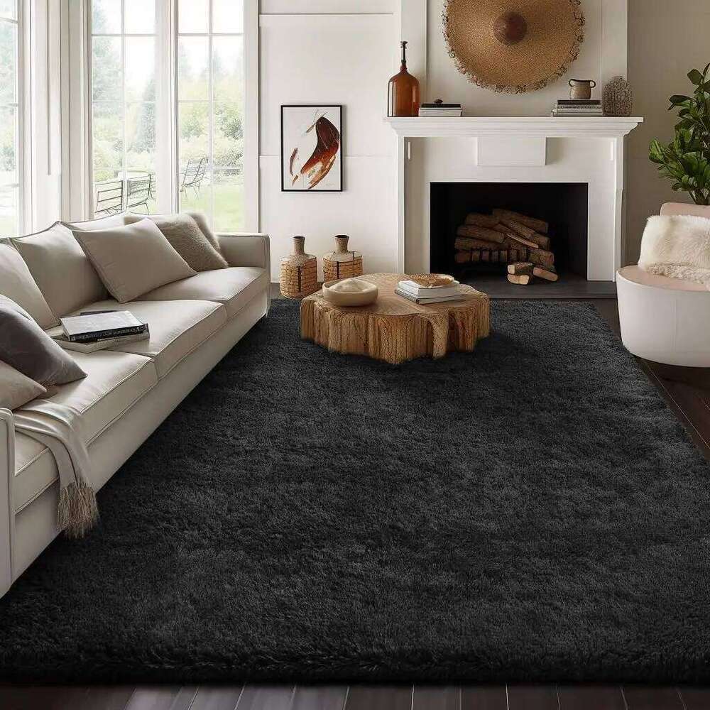 60*90 80*160 90*150 120*180cm Black and Gray Non-Slip Fluffy Artificial Velvet Rugs Thick Plush Carpets for Winter H260226