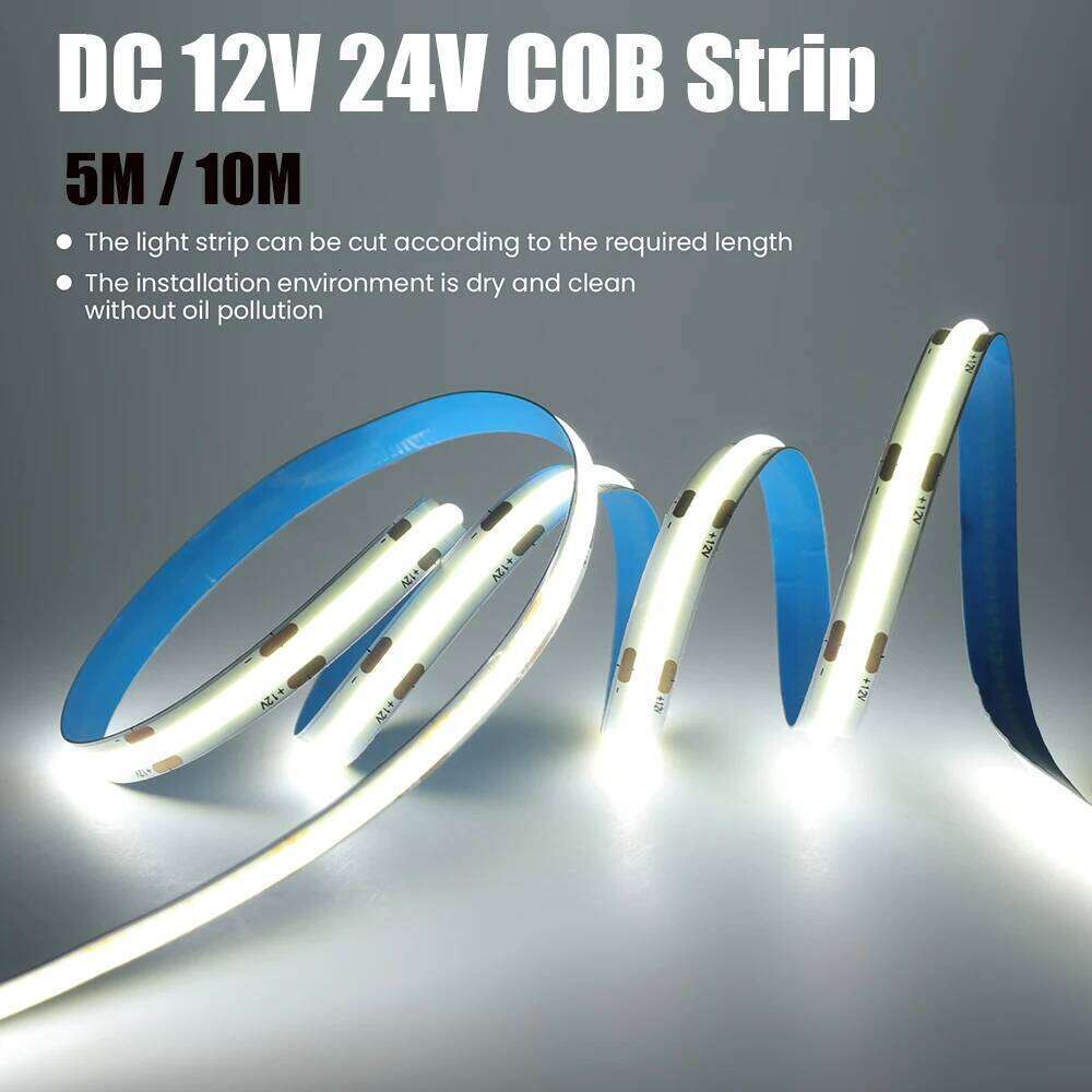 5M 10M/Roll COB Strip DC 12V 24V 320Leds/M 4000K 6000K Warm Natrual White High Density Flexible Ribbon Rope FOB LED Light Z260226