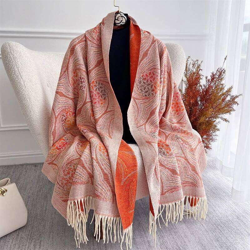 Winter Jacquard Cashmere Pashmina Tassel Scarf Casual Green Warm Blanket Scarves Shawls Wraps Women Girls Thick Poncho Stoles Z260226