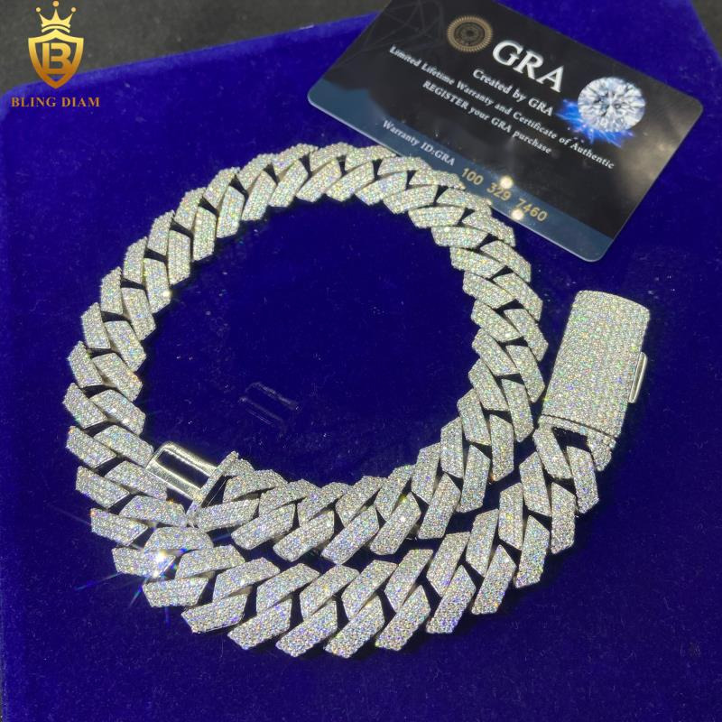 Fashion HipHop Jewelry 15mm 925 Silver Cuban Chains Mens Iced Out Rapper Moissanite Cuban Link Chains Pass Diamond Test VVS GRA