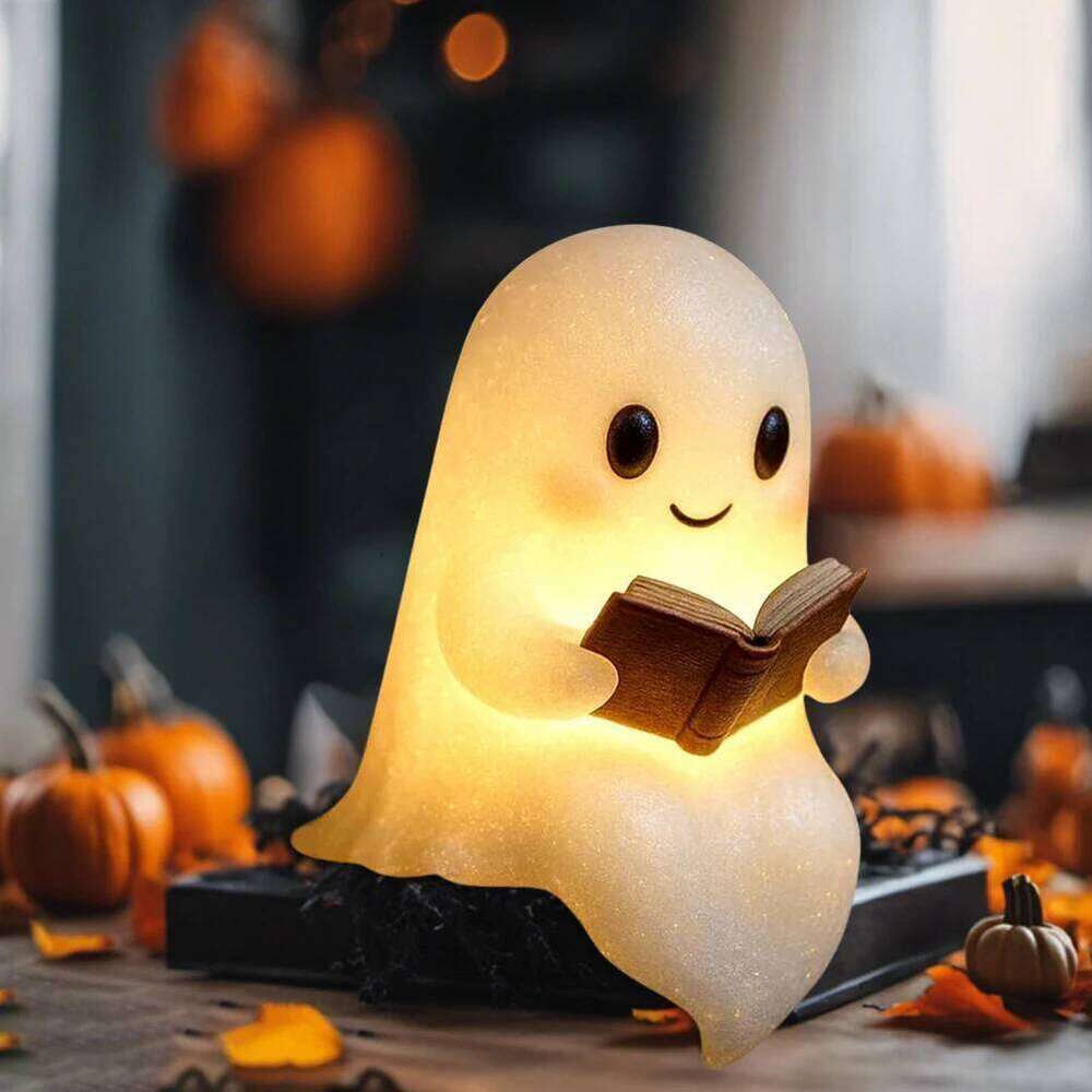 Cute Ghost Reading LED Night Spooky Table Lamp Desk Light For Bedroom Study Book Lovers Halloween Ornament Z260227