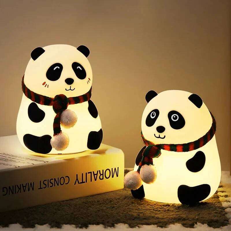 Cute Panda Night Light Silicone Nursery Sleeping Touch Control Nightlights USB Rechargeable Table Lamp for Baby Child Z260227