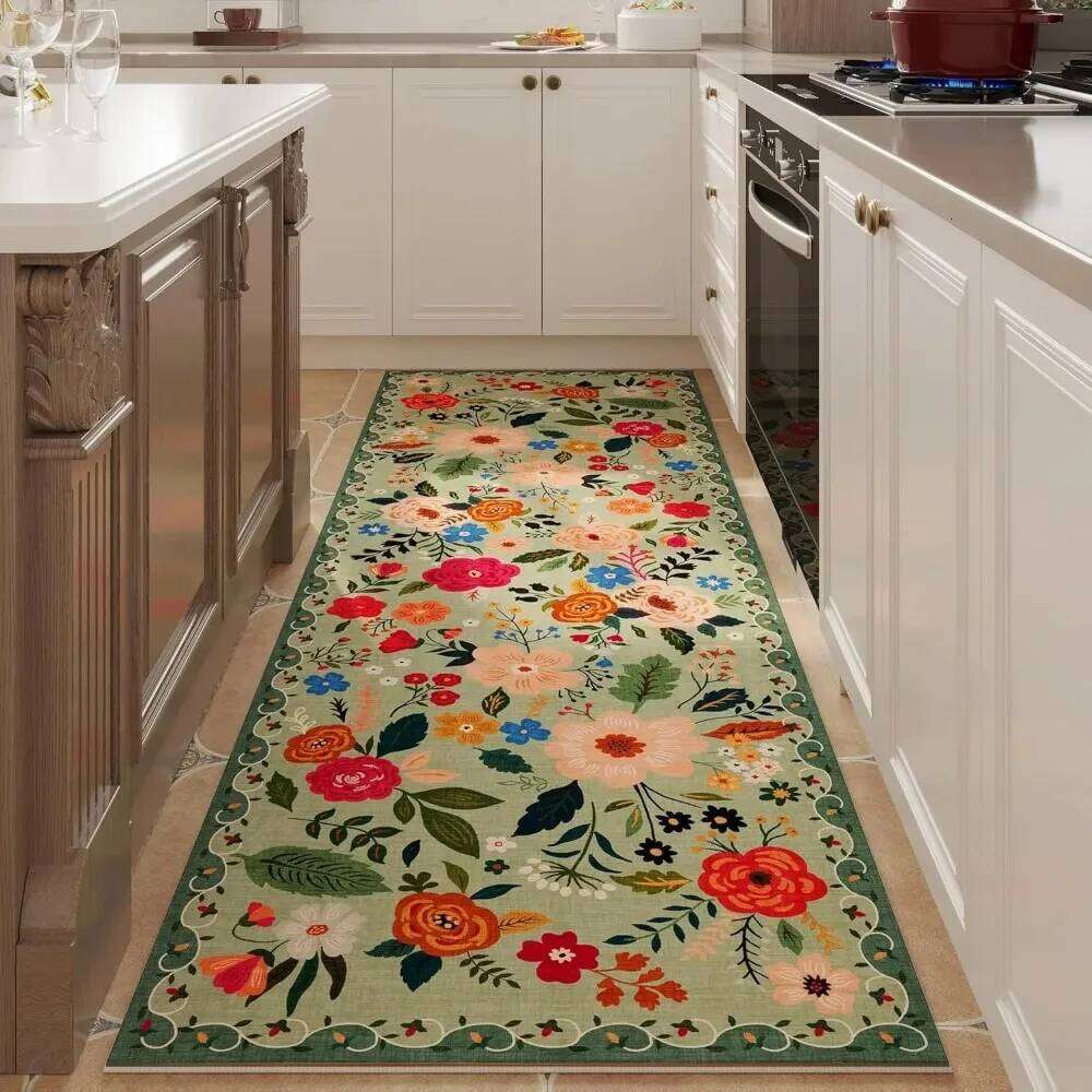 Runner Rug Hallways Machine Washable Carpets with Rubber Backing Soft Floral Kitchen Decor Rugs for Bedroom H260226