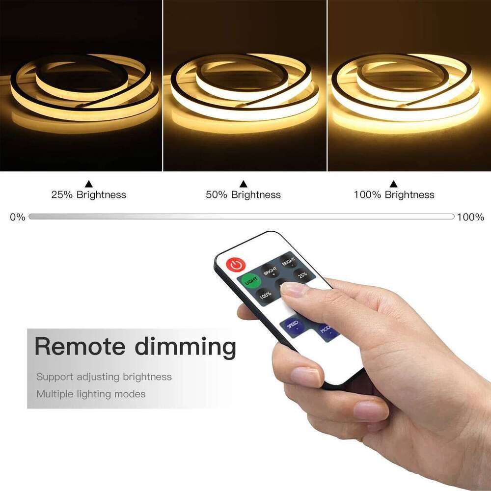 USB 5V Remote Control Dimmable Pure Silicone Tube COB Neon LED Strip Light Waterproof For Garden Bedroom Kitchen Backlight Decor Z260226