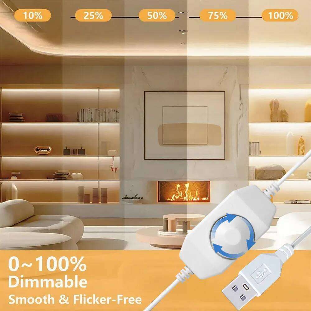 3mm COB Strip Light with Adjustable Color Temperature Warm/White & Dimmable Brightness Knob Switch for TV Backlight, Cabinets Z260226