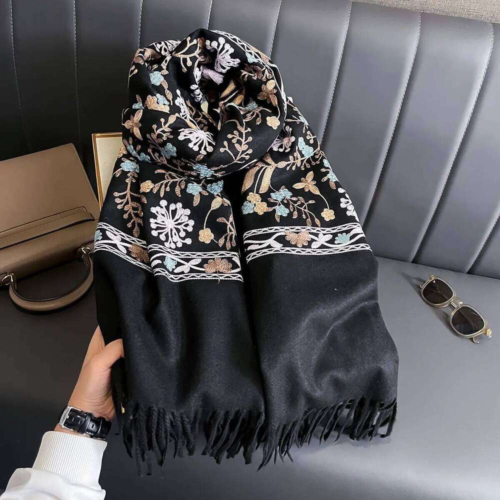 New Winter Warm Cashmere Scarf for Women Embroidery Pashmina Blanket Thick Shawl Wrap Neckerchief Fashion Bufanda Echarpe Poncho Z260226