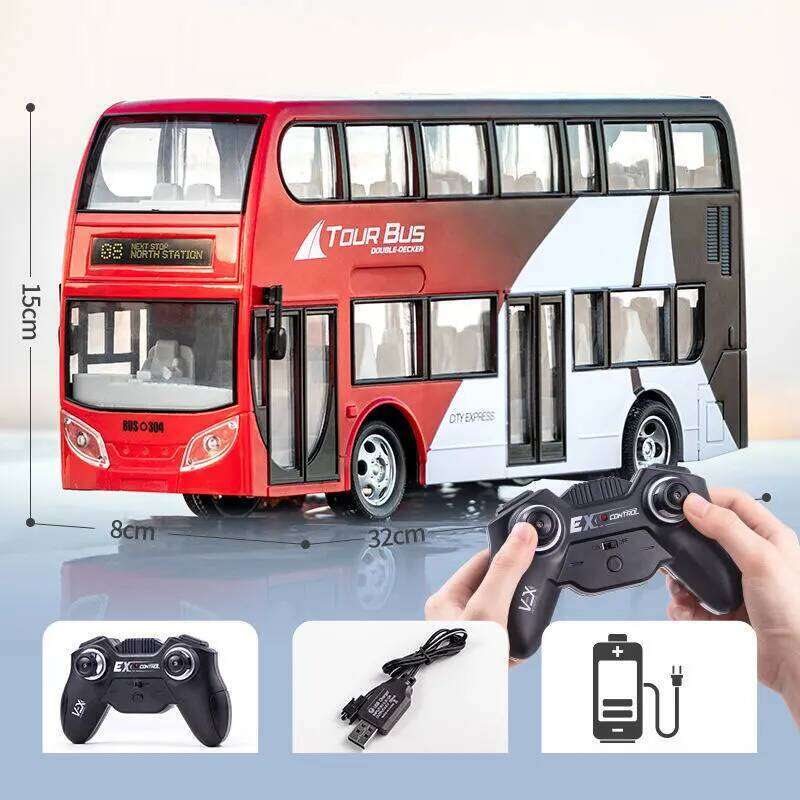 2.4G Remote Control Car Double-decker Stretch Electric Bus 3km/h With LED Sound RC Electronic Vehicle Toy Kids Boy Gift H260227