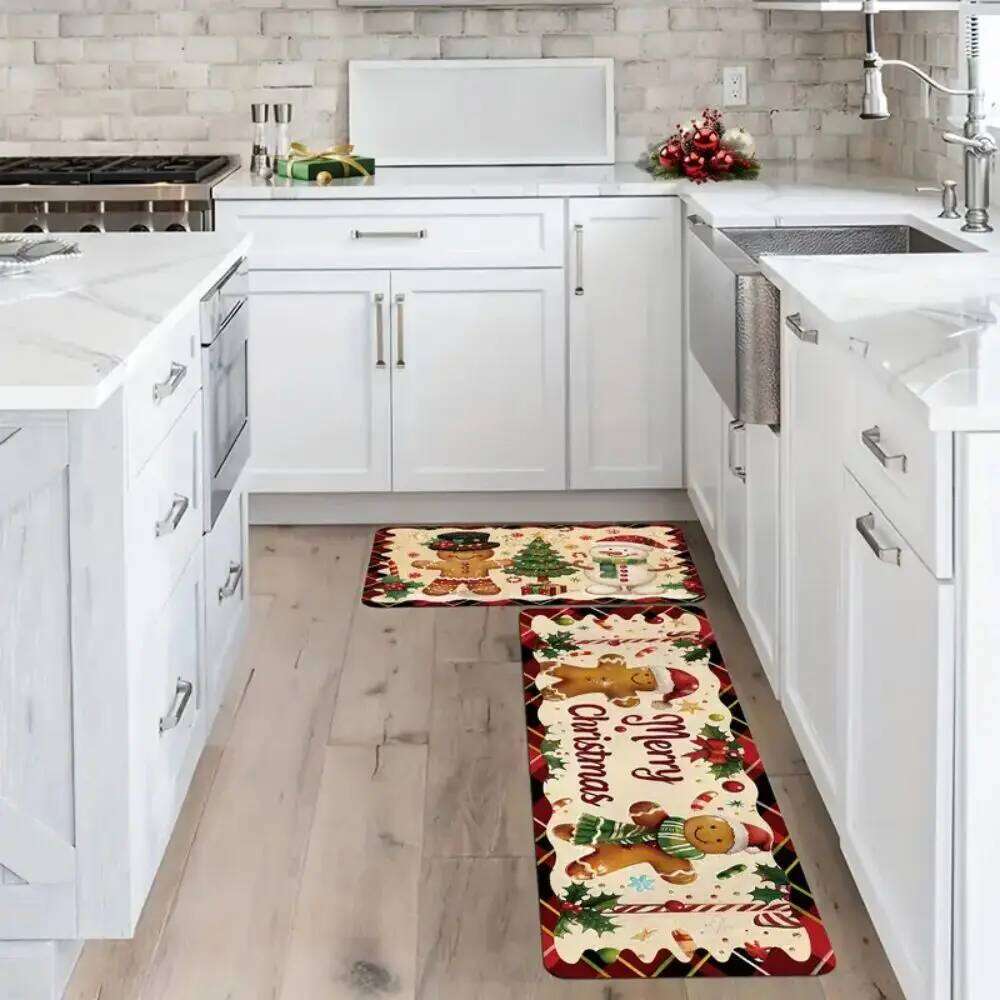 VIKAMA Christmas Two-Piece Set Kitchen Runner Rug Bathroom Shower Mat - Absorbent & Non-Slip Home Decor H260226