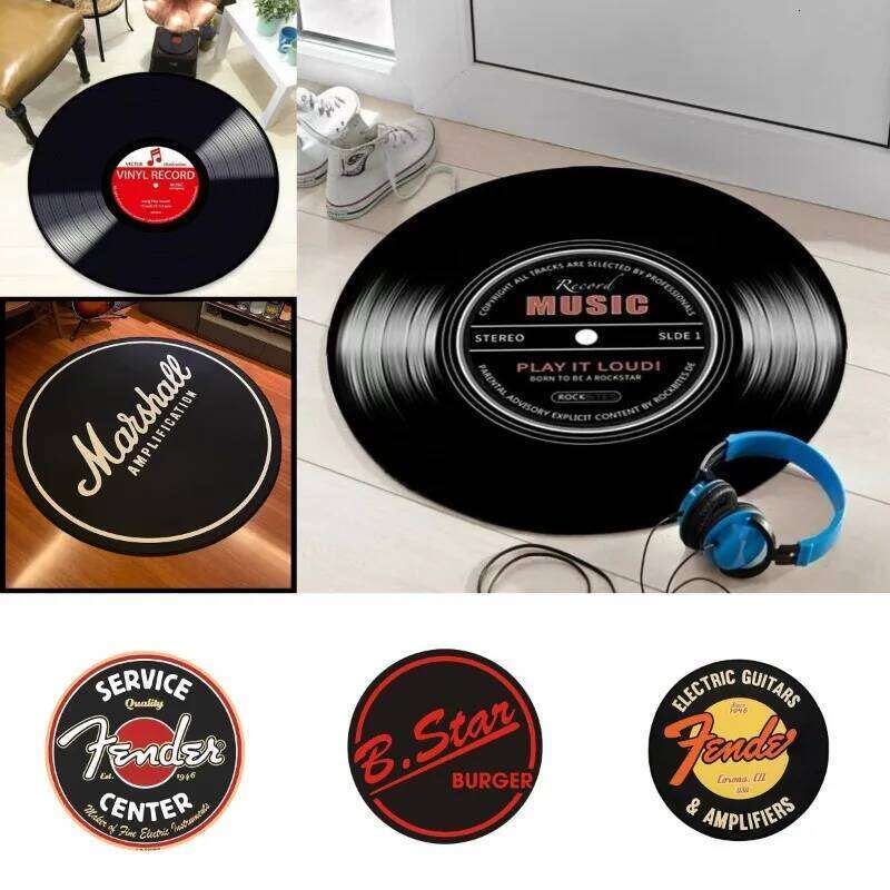 Minimalist Retro Vinyl Record Groove Black Disk Round Carpet Mat Rug Music Theme Home Decoration Living Room Bedroom Studio H260226