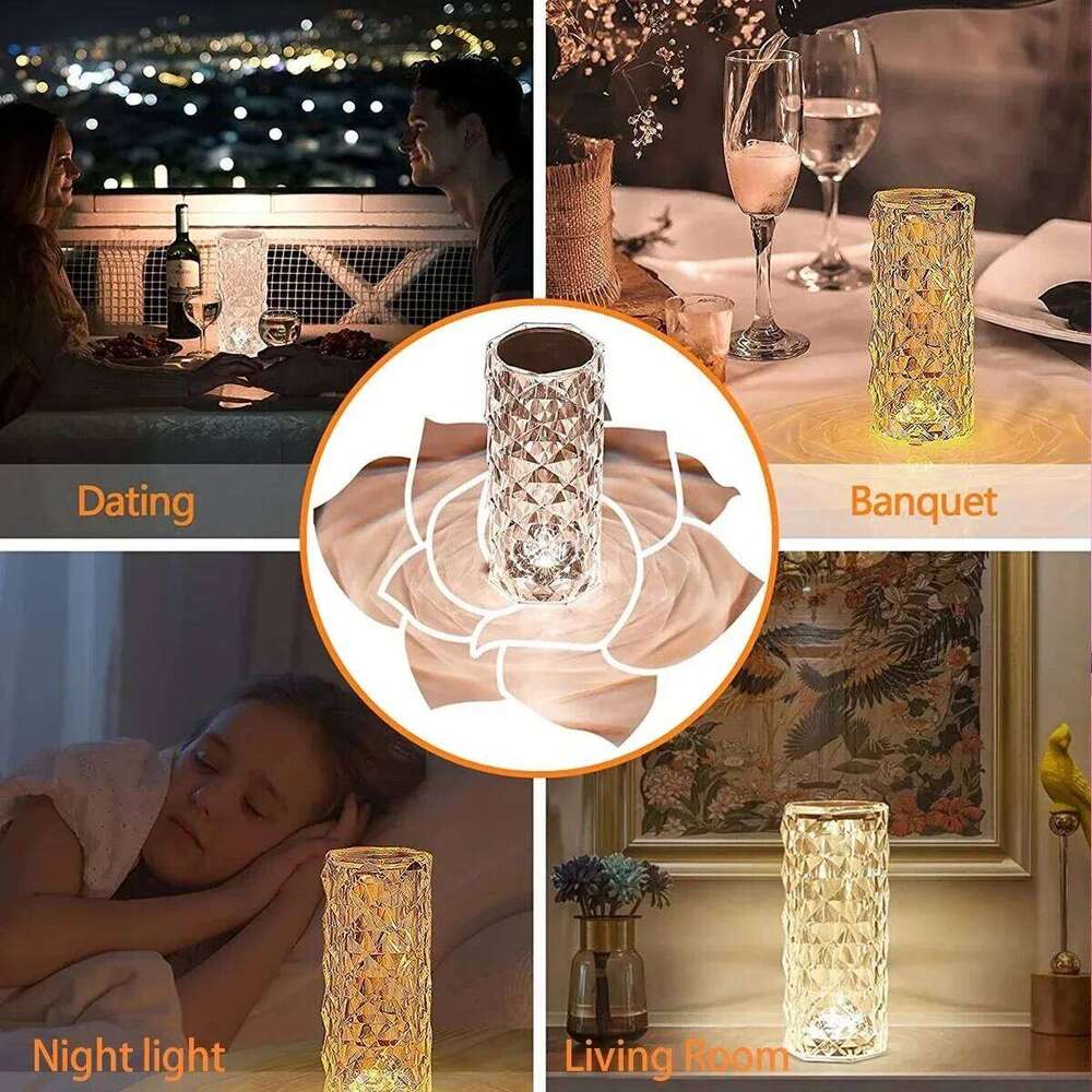Crystal Diamond Table Rechargeable Acrylic Bedroom Bedside Ambiance Rose Decorative Lamp Touch Creative Night Lights Z260227