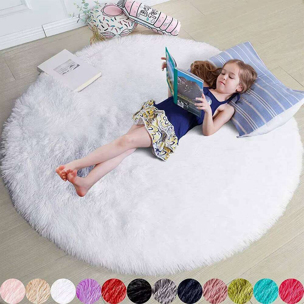 100/120/140/160 Round Rug Fluffy Soft Area Rugs for Kids Girls Room Princess Castle Plush Shag Carpet Cute Circle Bedroom Decor H260226