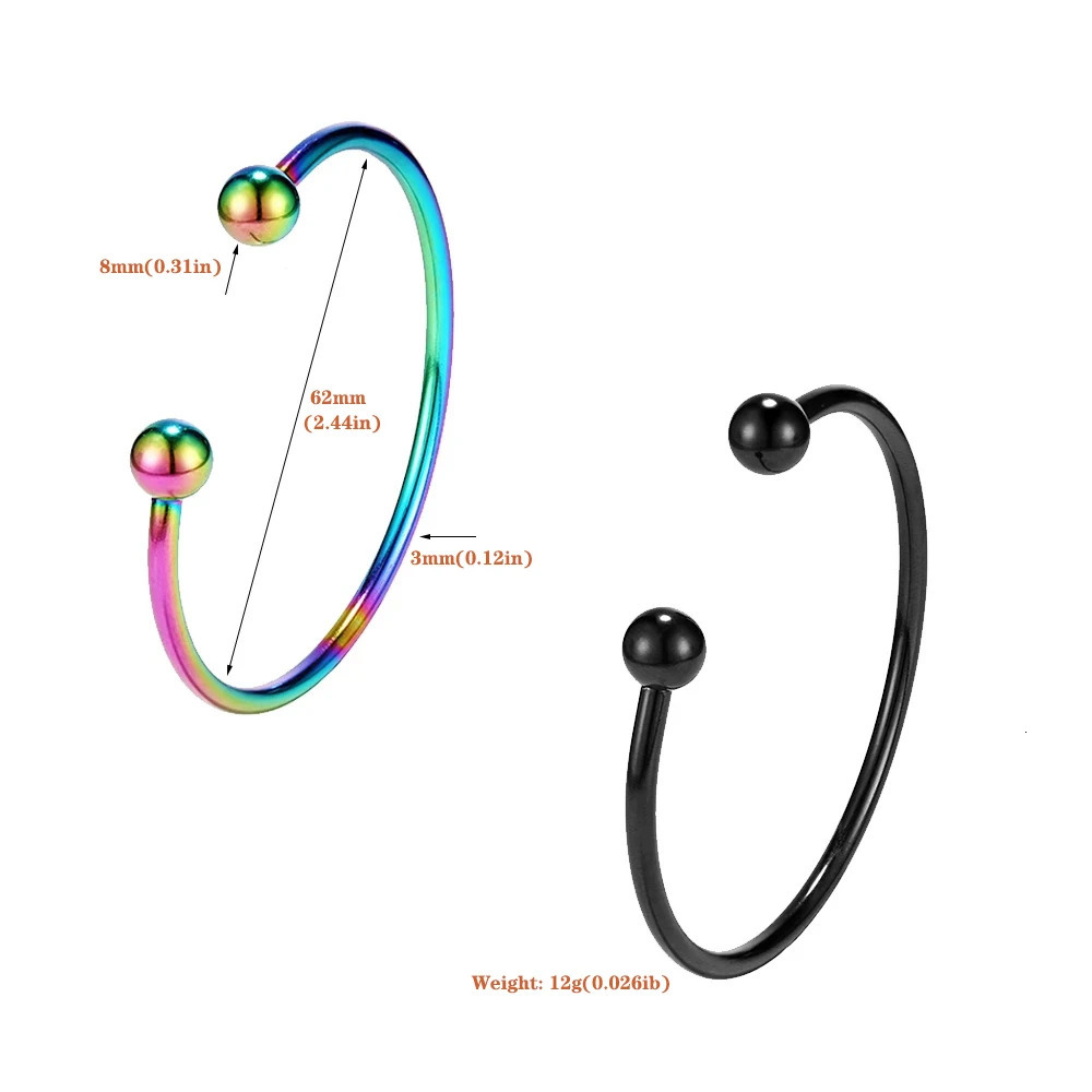 316L Stainless Steel Cartoon Cuff Bangle Bracelet, Silver Open Screw End Ball Charm Bracelet - view 6