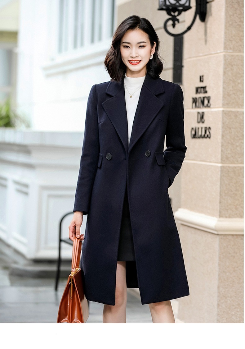 Womens autumn and winter minimalist double breasted long sleeved lapel button down woolen jacket with loose commuting fit 240823