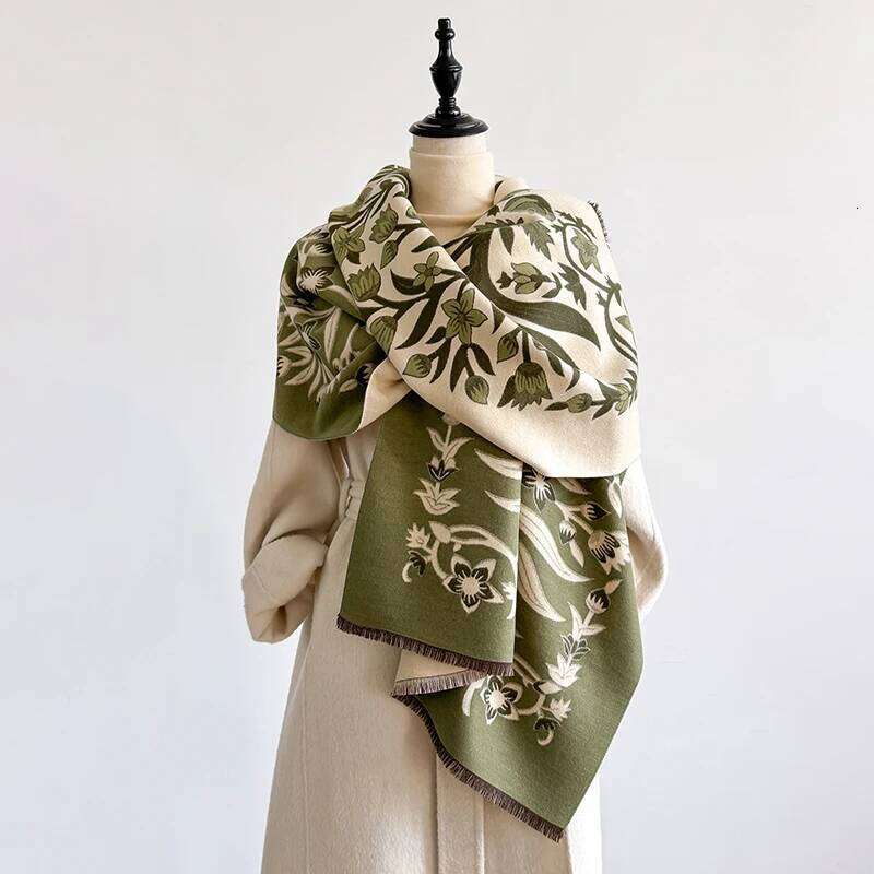 Elegant Women's Floral Jacquard Pashmina Shawl - Winter Thick Warm Double-Sided Tassel Design Coldproof Windproof Blanket Scarf Z260226