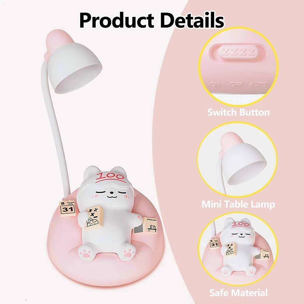 LED Desk Lamp Mini Cat Dimming Reading 3 Lighting Mode USB Rechargeable Bedside Nightlight Cute Portable Night Light Gifts Z260227
