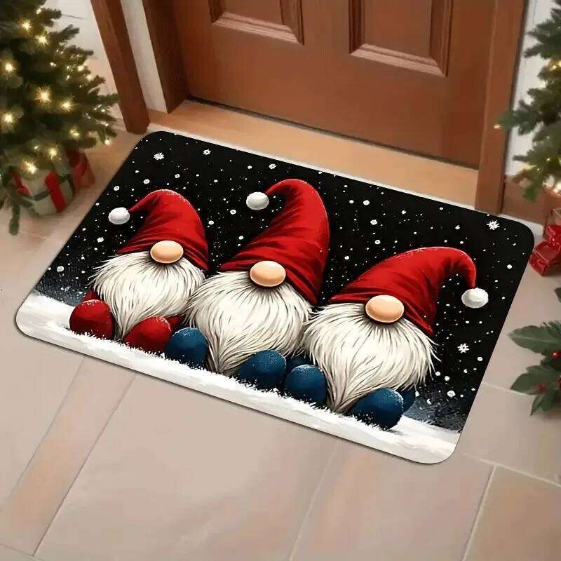 Christmas Gnome Snowman Themed Entrance Door Indoor Rug Dirt Resistant Foot Festive Home Decor Mat for Foyer Kitchen H260226