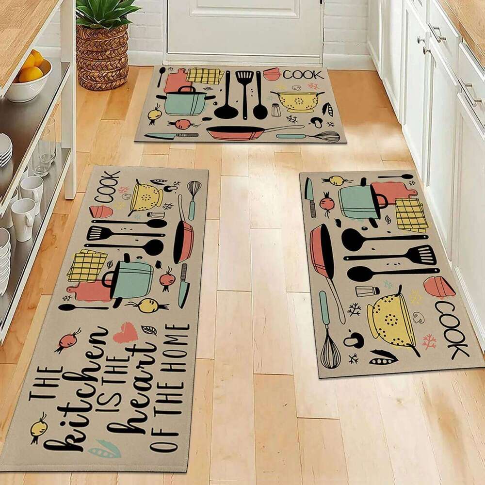 1PC, cartoon knife and fork waterproof door kitchen mat, can wash home decoration carpet mat H260226