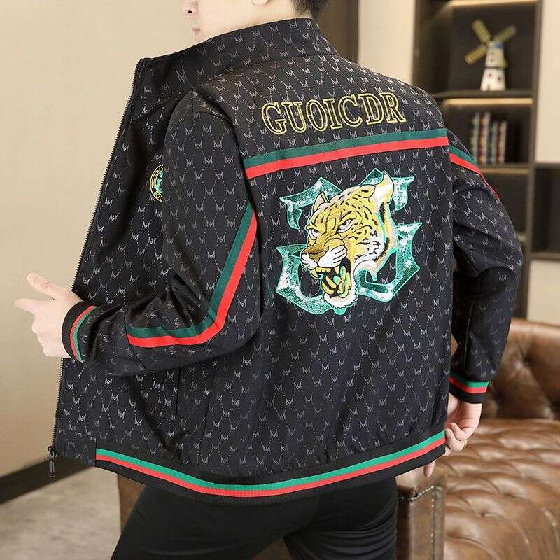 2026 High-End Embroidered Jacket Men's Spring New Stand Collar Coat Tiger Head Trendy Youth Casual Stylish