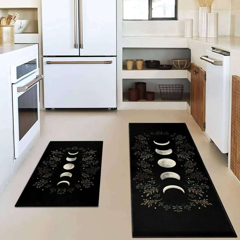 Kitchen Rug Black Gothic Witchy Moon Printed Floor Mat Anti-slip Long Strip Carpet for Bedroom Living Room Hallway Home Decor H260226