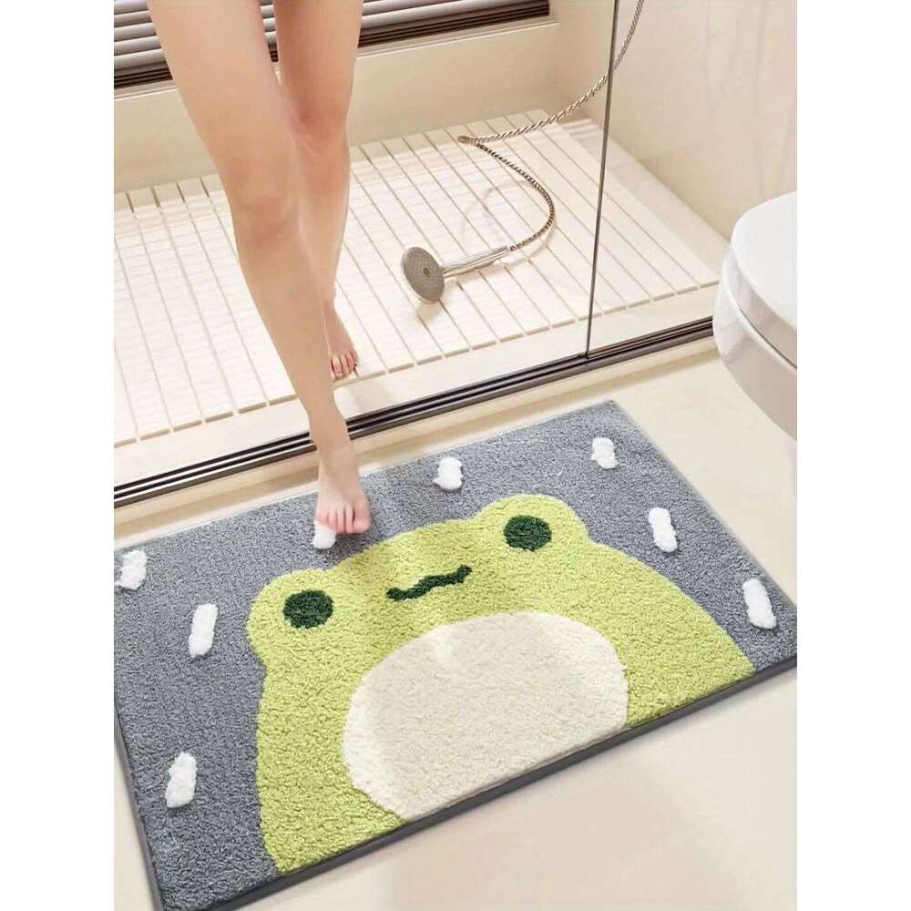 VIKAMA Ultra Absorbent Premium Cute Bath Mat Non Slip Soft Comfortable Cartoon Frog Bathroom Rug Home Decor Carpet H260226