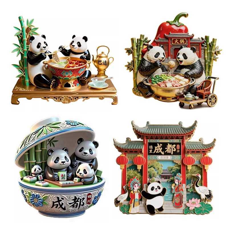 Chengdu Panda Fridge Magnets 3D Metal Relief China Tourism SouvenirsT260227