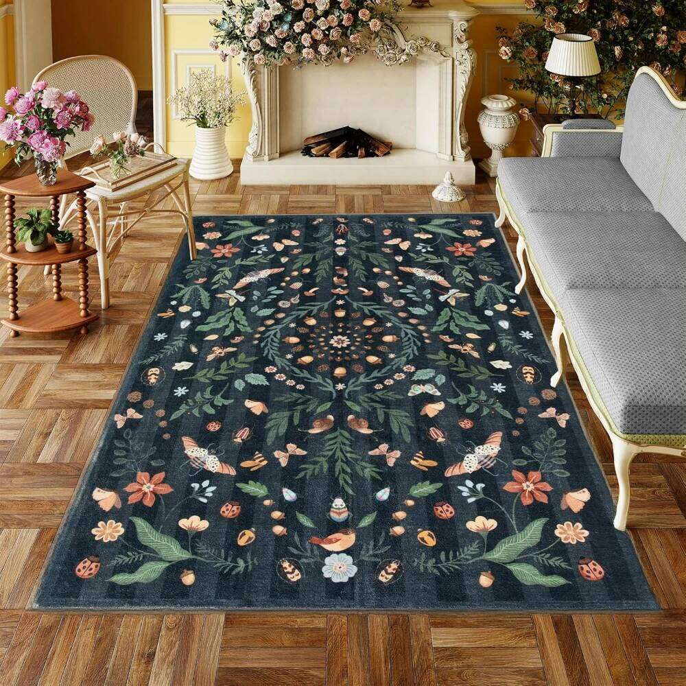 Botanical French Garden Insect Rugs Bedroom Washable Boho Floral Rug Non-Slip Carpet for Kitchen Laundry Living Room Doormat H260226