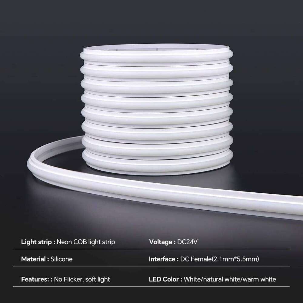 24V Silicone Neon COB Light Strip No Flicker, Soft Light,DIY Bendable Cuttable Transparent Nano Adhesive Tape,No Need Drilling Z260226