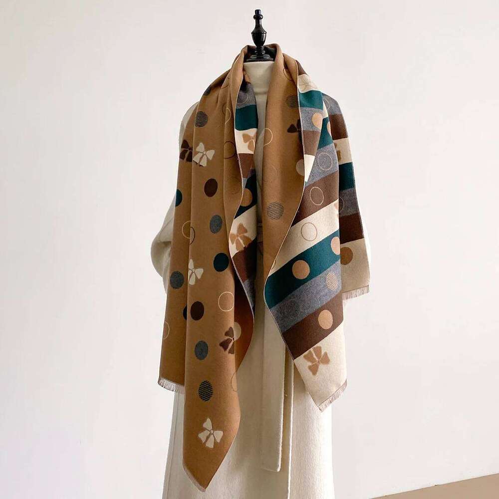 New Brand Elegance Bow Print Scarf Soft Warm Fringe Pashmina Shawl Autumn and Winter Outdoor Coldproof Windproof Blanket 2025 Z260226