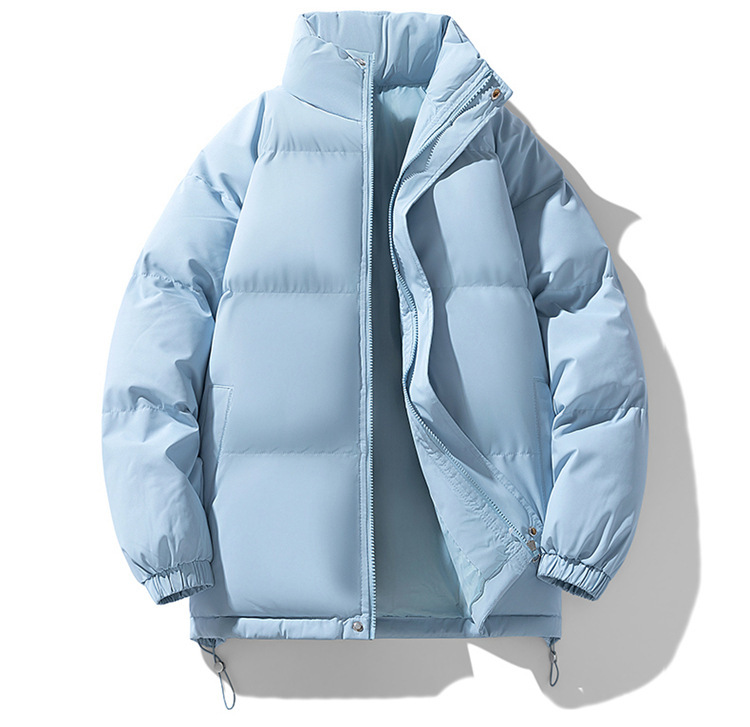 Unisex Winter Thickened Puffer Jacket, Men's Loose Stand Collar Trendy Coat, Solid Color Versatile Couples Cotton Padded Outerwear