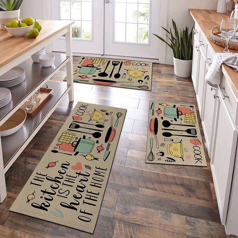 1PC, cartoon knife and fork waterproof door kitchen mat, can wash home decoration carpet mat H260226